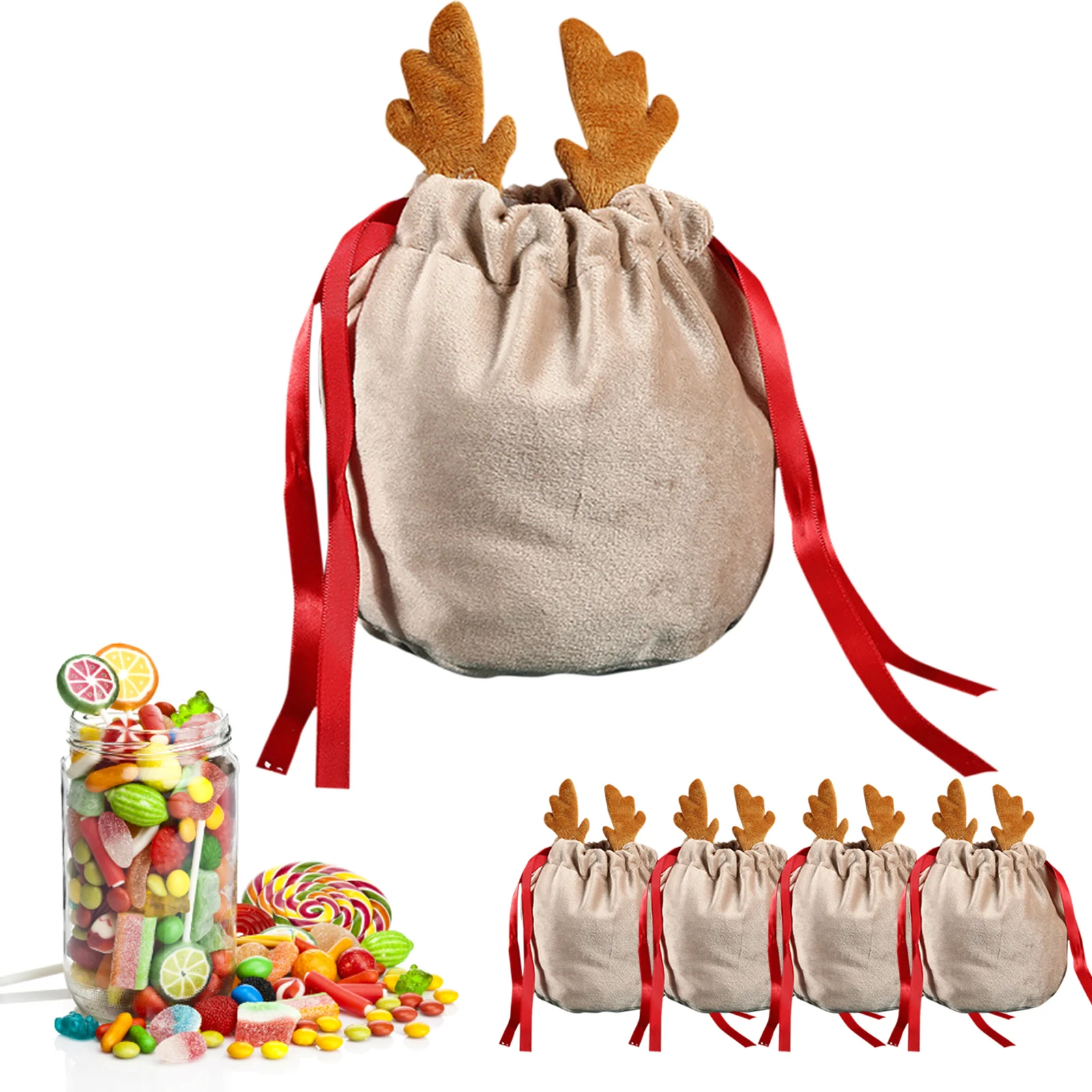 

Christmas Reindeer Candy Gift Bag Velvet Santa Sacks Drawstring Gift Bags Christmas Decoration Kids New Year Party Gift Ornament