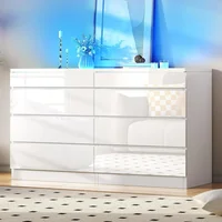 8 Drawer Dresser w LED,White Dresser, 8 Chest of Drawers w Deep Drawers Glass Top High Gloss Surface,Storage Organizer Cabinet 1