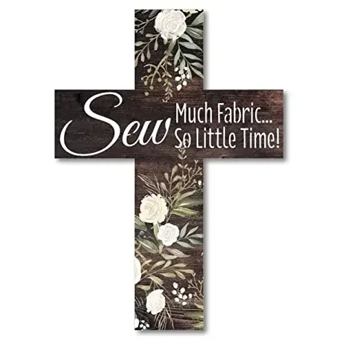 

Sew Much Fabric Sew Little Time Home Decor Signs with Sayings Wooden Signs Decor Farmhouse Cross 21.59 x 30.48 cm