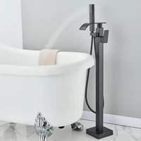 Floor Standing Faucet Bathtub Shower Floor Mounted Tub Filler Faucet Brass Bathroom Tub Faucets with Hand Shower 2