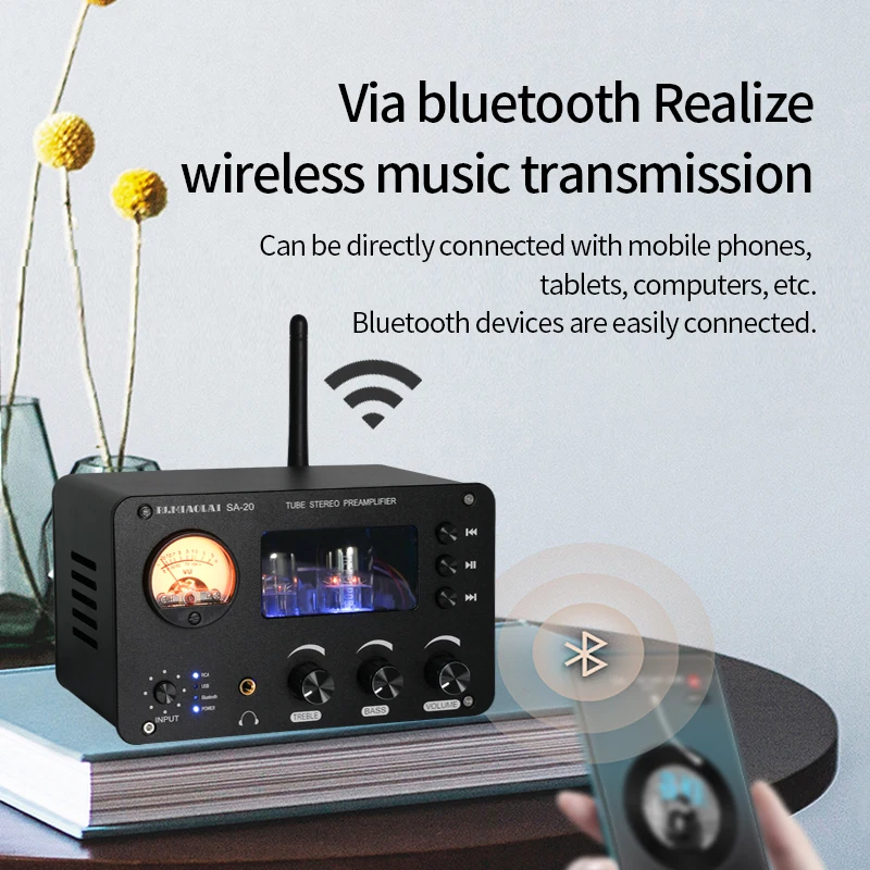 PJ. MIAOLAI SA-20 Bluetooth HIFI XLR Balanced decoder Headphone amplifier 6H3N tube NE5532 op amp ES9023 DAC preamplifier