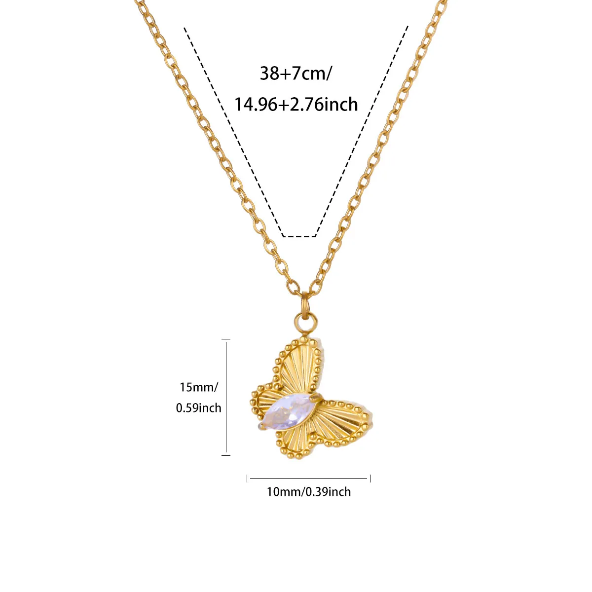 Zircon Butterfly Stainless Steel Necklace For Women