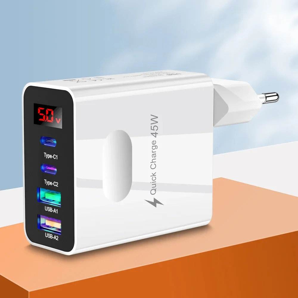 45W QC 3.0 Chargeur USB LED Affchage numérque Adaptateur PhoneCargng