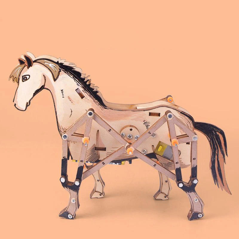 WoodenMechanicalHorseAssemblyModelsCreativeFunny3DDIYHandmade
