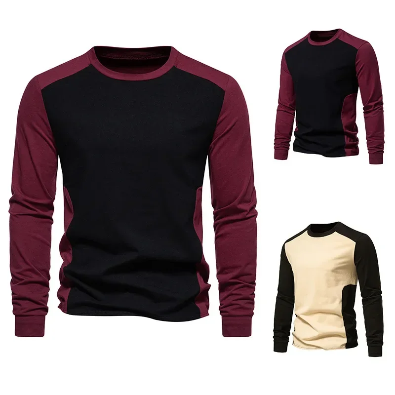 

2023 Autumn/Winter New Men's Fashion Trend Round Neck Colored Long Sleeve T-shirt for Men