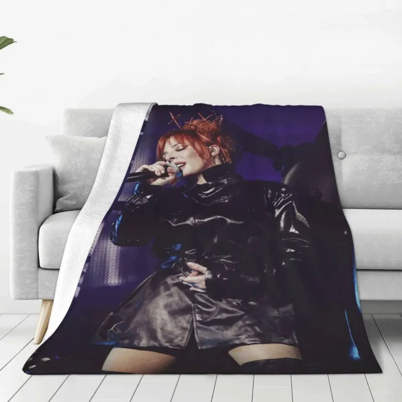 

Mylene Farmer French Singer Blankets Flannel Print Portable Lightweight Thin Throw Blanket for Home Bedroom Plush Thin Quilt