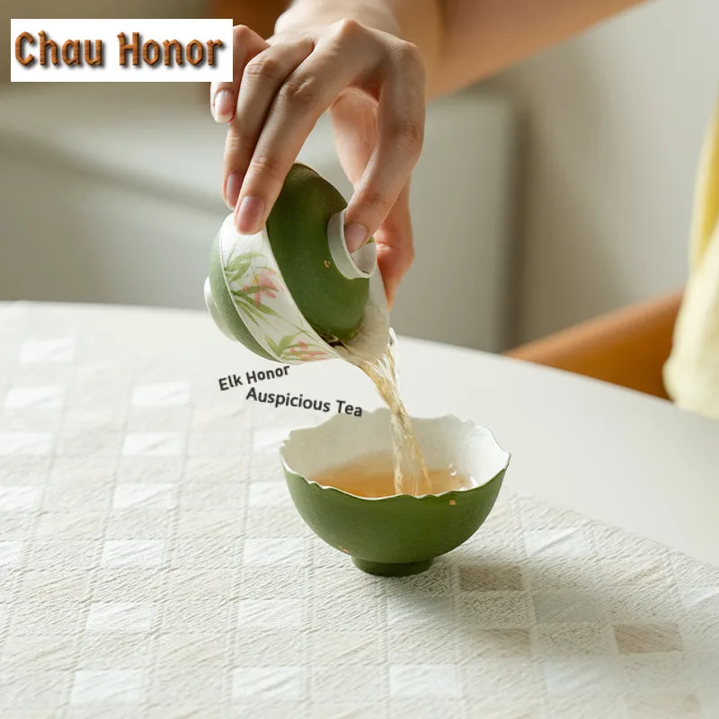 Green Oranges Sprinkled Gold Travel Tea Set Kit Retro 1 Pot 1 Cups Tea Maker Organizer Portable Outdoor Stock Bags Decoration