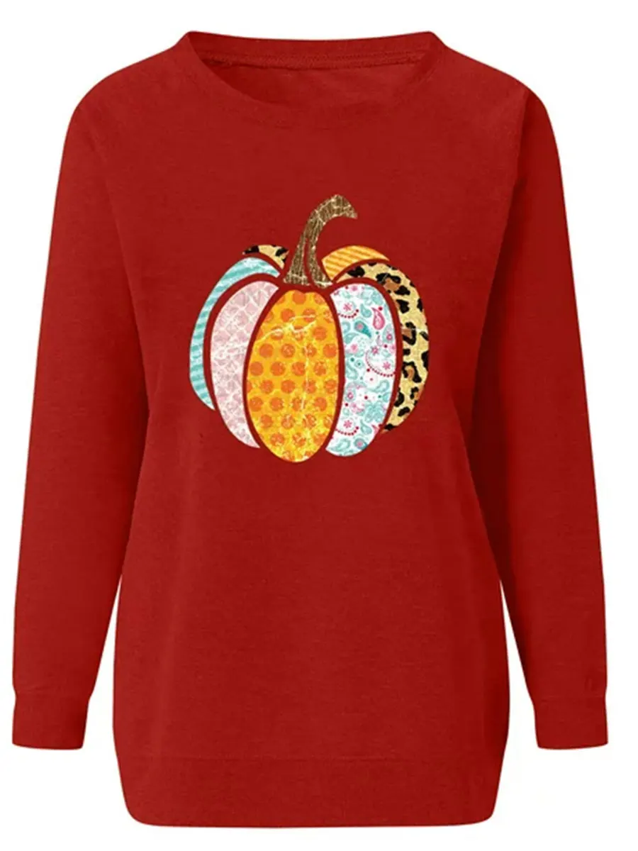 

Women Casul Sweatshirts Pumpkin Patterns Crew Neck Pullovers Fall Winter Long Sleeve Workout Jumpers Streetwear