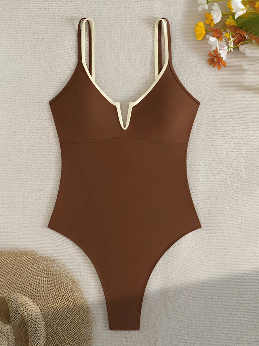 Contrast Binding Ruched V-Neck Swimsuit S1bd5cdbbef774ffeb7e3491824528ec3Z