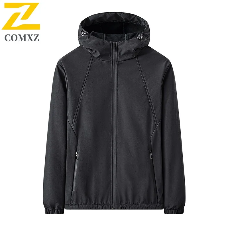 COMXZ Soft Shell Outerwear Windproof Waterproof Loose Gym Jogger Trench Coat Running Plus Size Fleece Lined Warm Men's Jacket