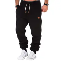 Loose Fit  Fashion Solid Color Plush Lined Drawstring Casual Sweatpants Anti-pilling Jogger Pants Faux Leather Logo   for Work 6