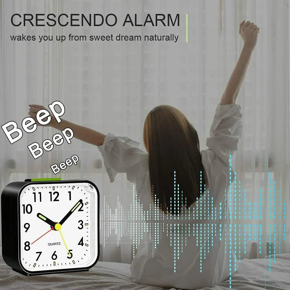 Luminous Silent Desk Alarm Clock with Light Snooze for Heavy Sleepers and Office Use