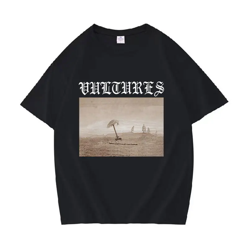 

Rapper Kanye West Vultures Album Print T-Shirts Men Retro Hip Hop Gothic T-shirt Unisex 100% Cotton Oversized T shirt Streetwear