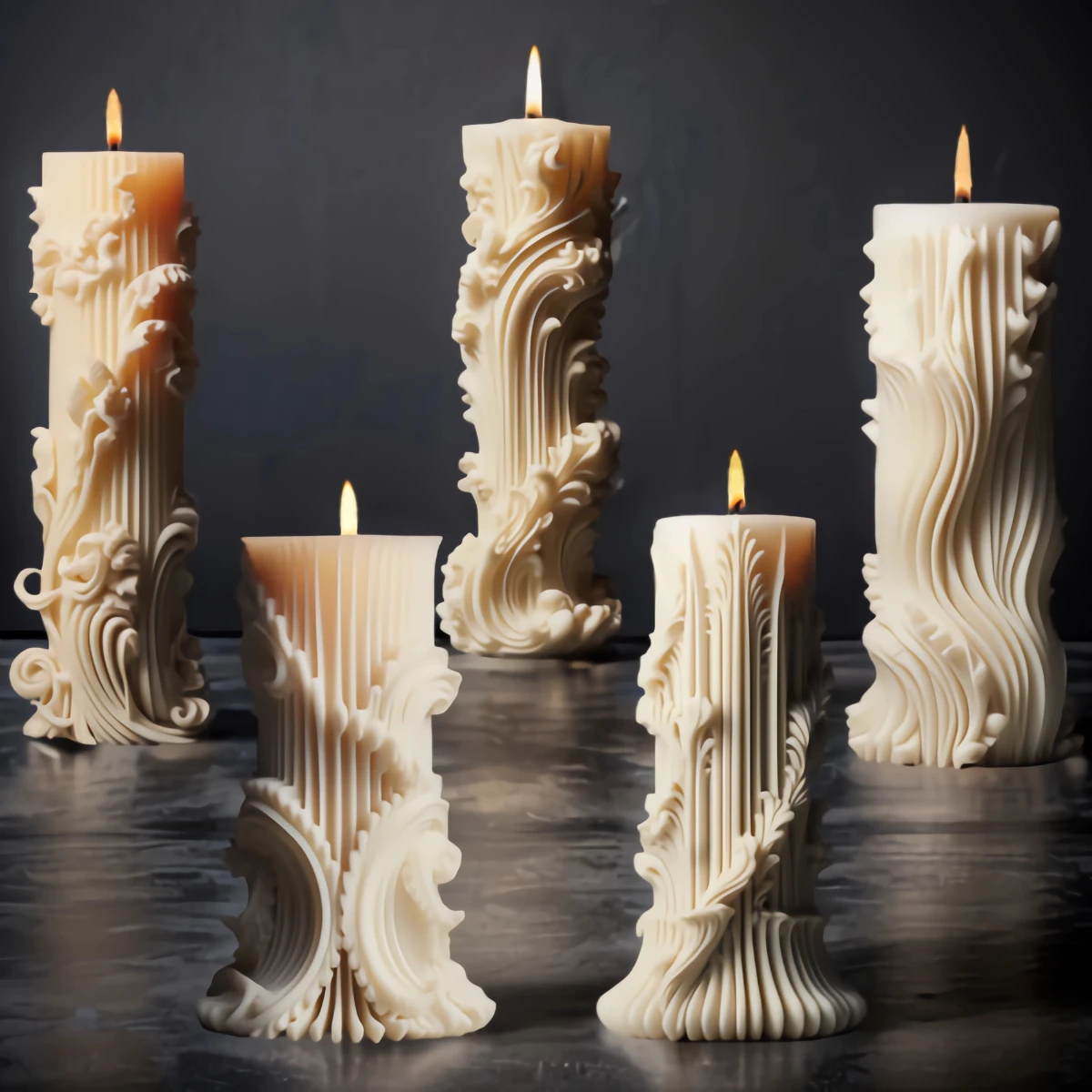 Carving Roman Pillar Silicone Candle Mould Vertical Grain Wave Column Resin Plaster Making Set Chocolate Mold DIY Home Art Decor