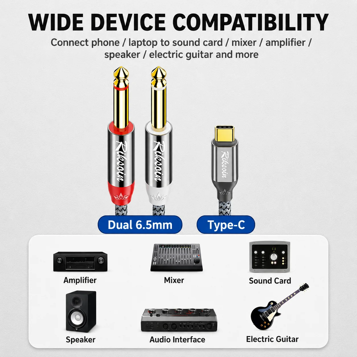 Riksoin USB-C to Dual 6.35mm Hi-Fi Audio Splitter Cable