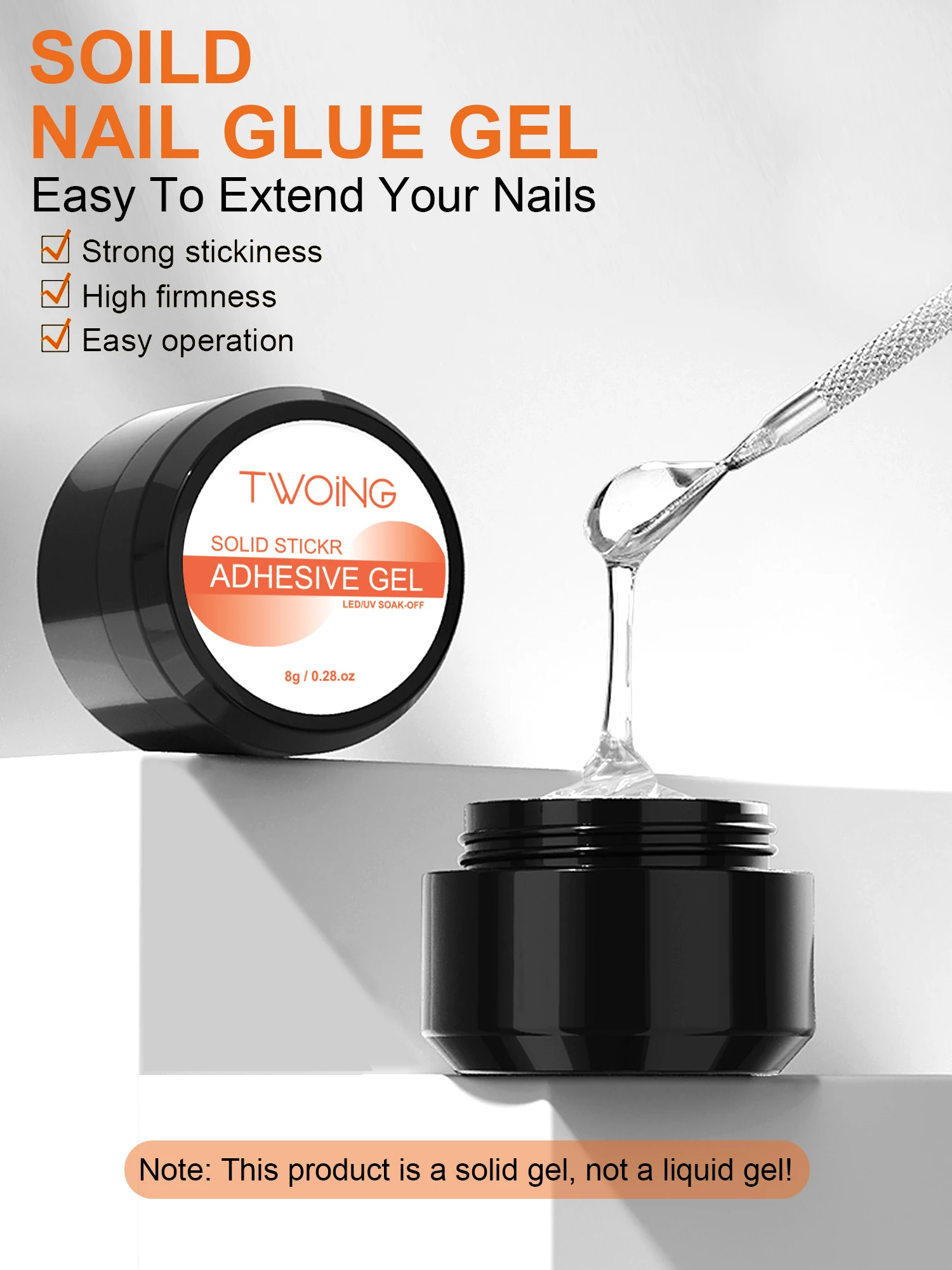 TWOING 8 g multifunktionales, festes Nagelspitzen-Gel – Antihaft-Handnagelgel, Strass-Gel für DIY-Maniküre zu Hause, langlebig – Detail 1