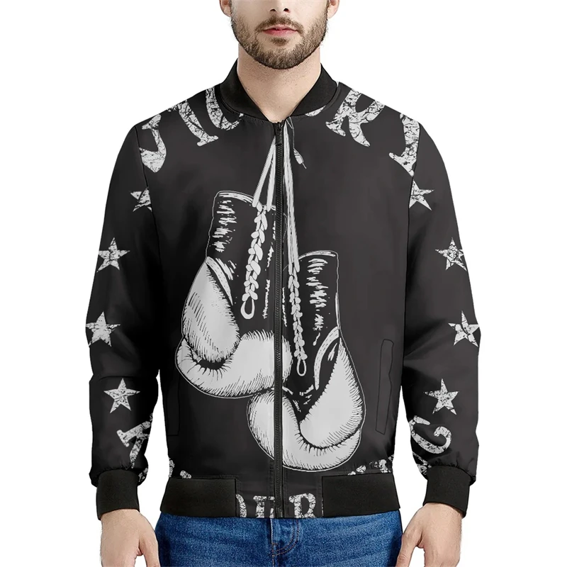 thumbnail image 1 of Chaqueta de vuelo más nueva de 2024, estampado de patrón de boxeo, ropa de calle para uso diario, cuello alto, manga larga, abrigo de gran tamaño, chaquetas de bombardero, 1 of 4