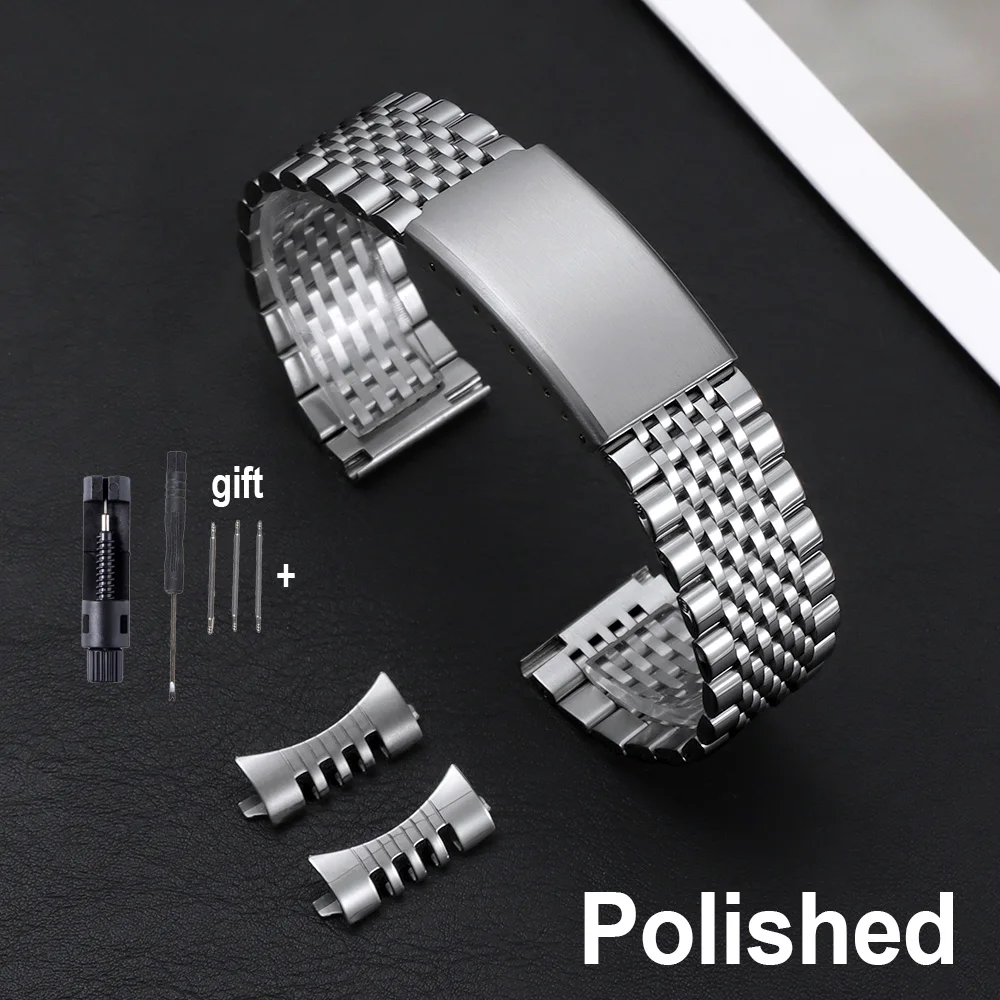 Stainless Steel Men's Replacement Watch Band - Curved/Flat End, Polished/Matte Finish
