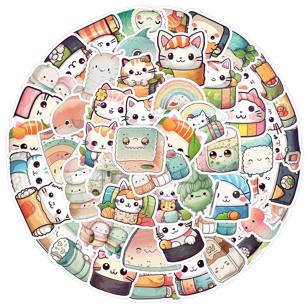 

10/30/50pcs Cute Cartoon Cat Food Stickers Aesthetic Decoration Decals Toy DIY Suitcase Notebook Kawaii Kid Graffiti Sticker Toy
