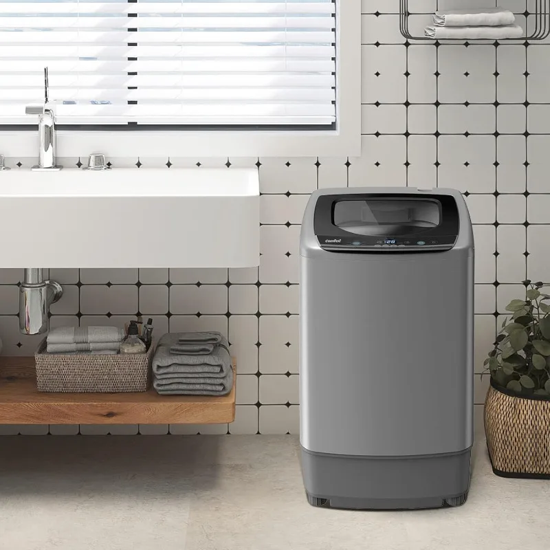 Comfee Portable Washing Machine, 0.9 cu.ft Compact Washer With LED Display, 5 Wash Cycles, 2 Built-in Rollers, Space Saving