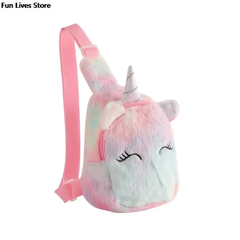 

Unicorn Plush Shoulder Bag Kindergarten Cartoon Chest Bags Mini Fashion Fanny Pack Lovely Solid Color Waist Pouch Shoulder Purse