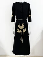 HIGH STREET Newest Fashion 2026 Designer Suit Set Women's 3/4 Sleeve Beaded Cropped Jacket Midi Skirt Suit 2pcs - Image 2