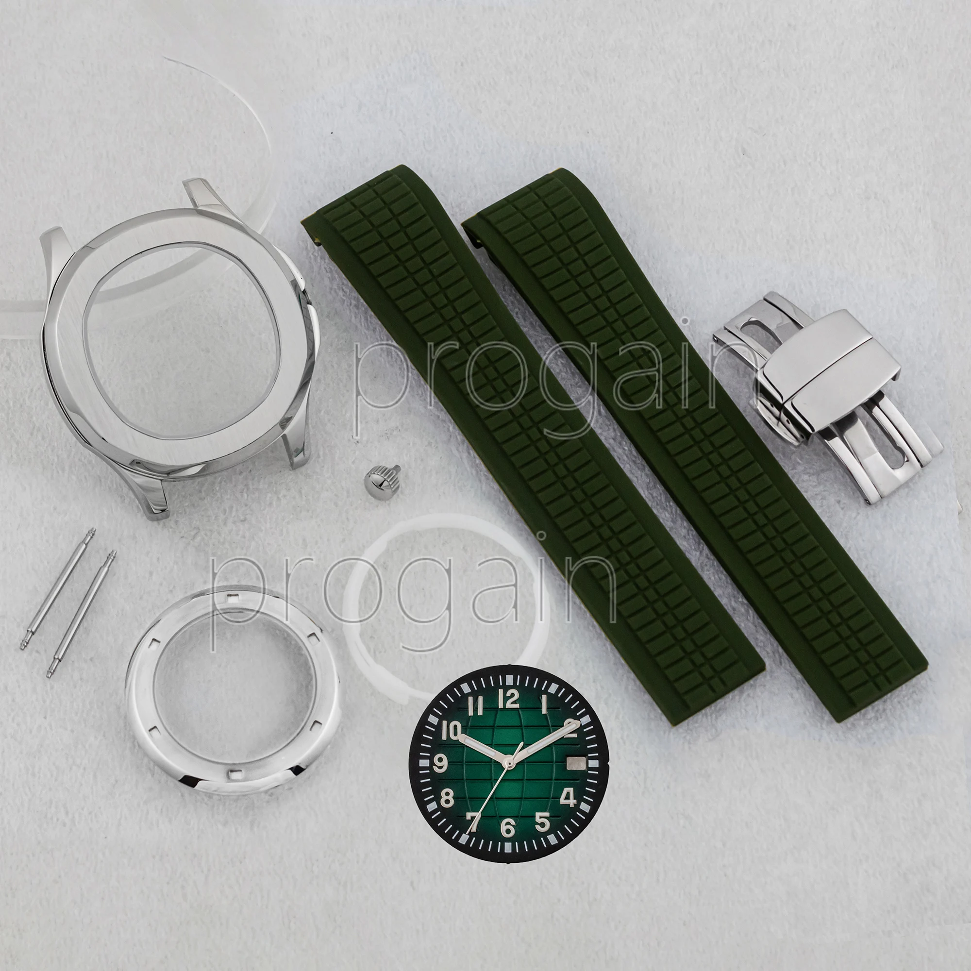 for AQUANAUT Nautilus Case Rubber Strap Stainless Steel NH35 Watch Case Sapphire Glass 32mm Dial fit NH35 NH36 Movement MOD