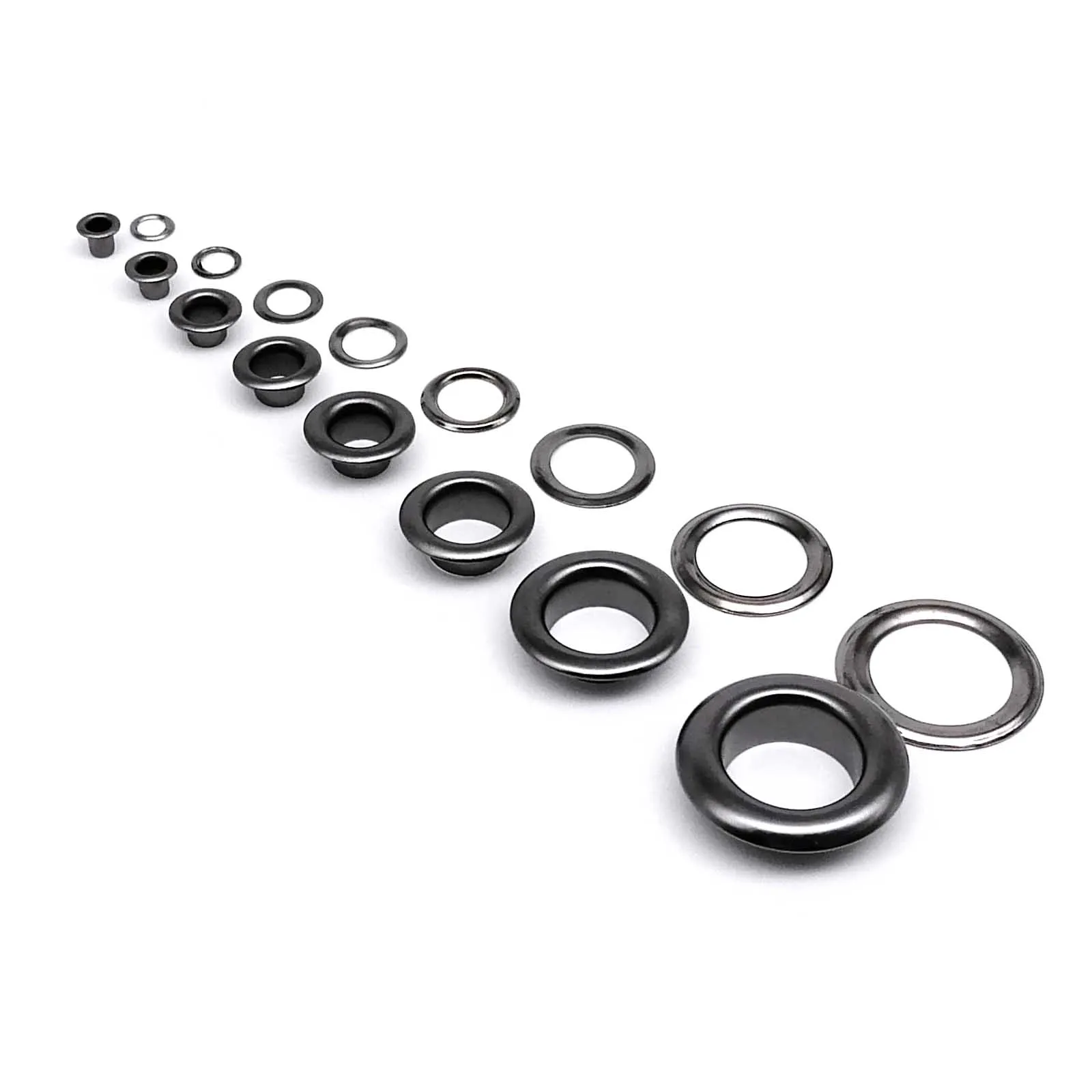 100sets 2.5mm to 12mm Gun Black Eyelet With Washer Grommet Ring Air Hole Rivet For Leather Bag Shoes Belt Cap eyelet grommet ring eyelet grommet ring kit grommet eyelet kit