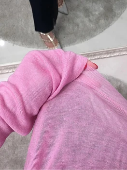 مثير انظر من خلال المرأة تي شيرت طويل الأكمام الكورية نمط سليم الأساسية مرونة التي شيرت ملابس نسائية الصلبة تي شيرت فام 4