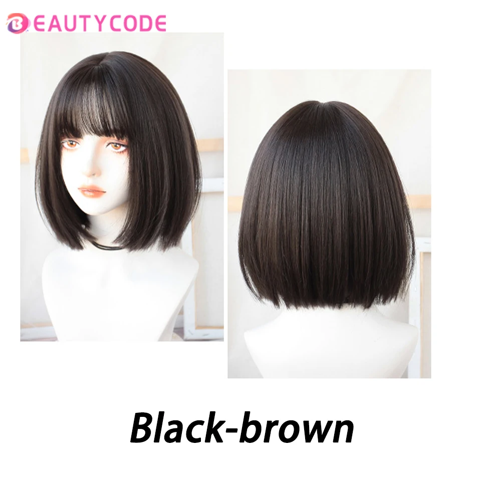 WIGS Black Short Bob Wig for Girl Daily Wear Synthetic Wig New Style  Natural Supple Summer Heatresistant Wig With Bangs