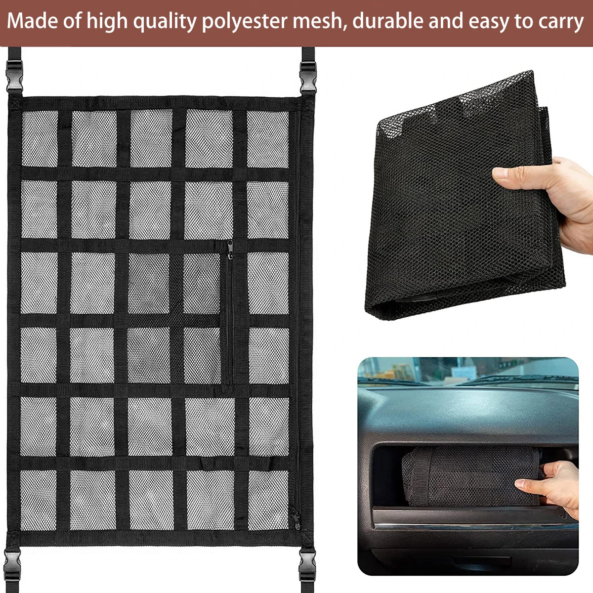 Car Ceiling Cargo Net Strong Load-Bearing Mesh Car Roof Storage Organizer Large Capacity Space Saving Car Ceiling Net Storage 5