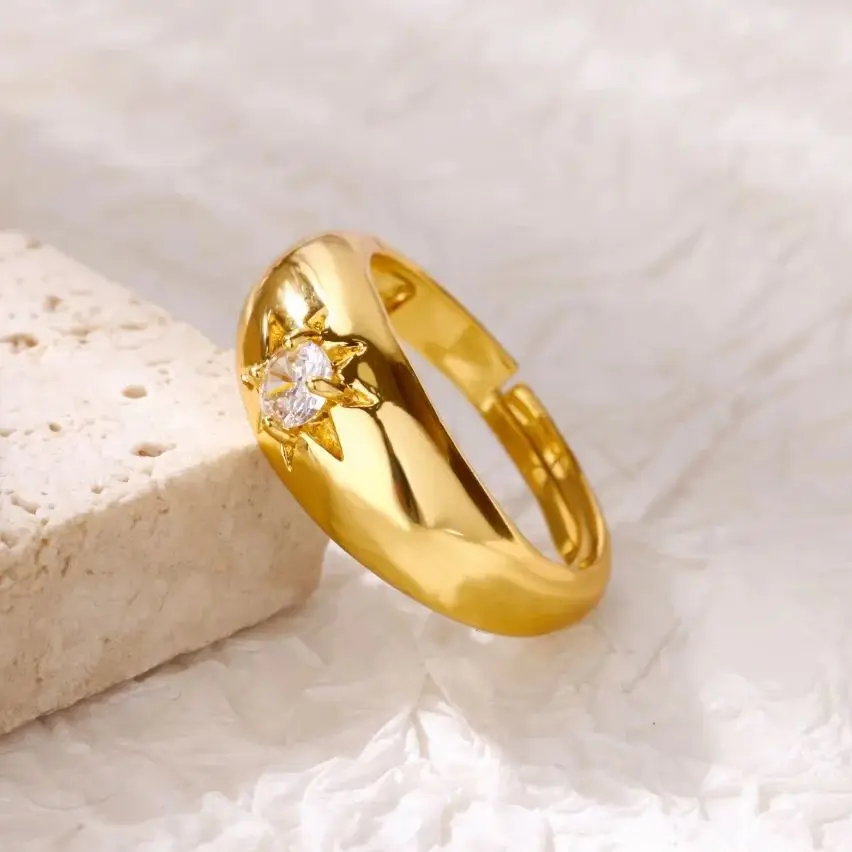 Zircon Geometric Stars Rings For Women Gold Color Adjustable