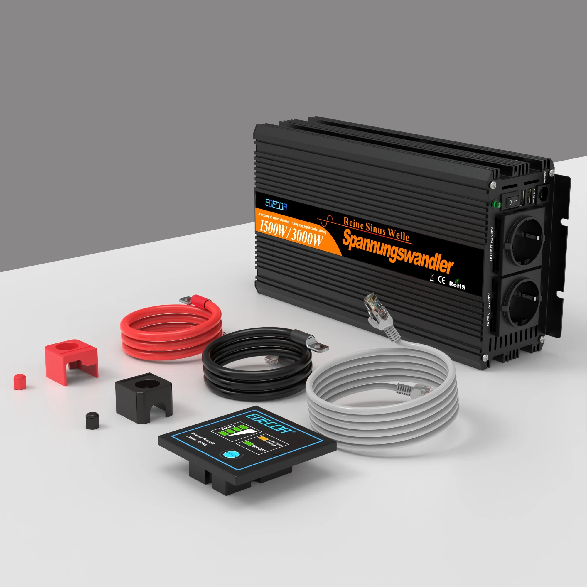 EDECOA 正弦波インバーター 1500W DC 12Vを100V 110V ACへ変換 50Hz/60Hz LCDディスプレイ及びリモコン搭載 インバーター 12v 電源 1.5KW 1500W DC 12VからAC 110V 60HZピークパワー3000W純粋な正弦波