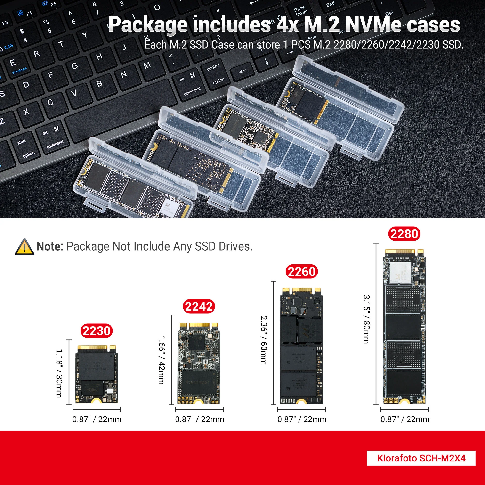 4 PCS 투명 플라스틱 개별 M.2 SSD 보관 케이스 M.2 2280 2260 2242 2230 SSD 하드 드라이브 M.2 NVMe SSD 케이스 보호 상자