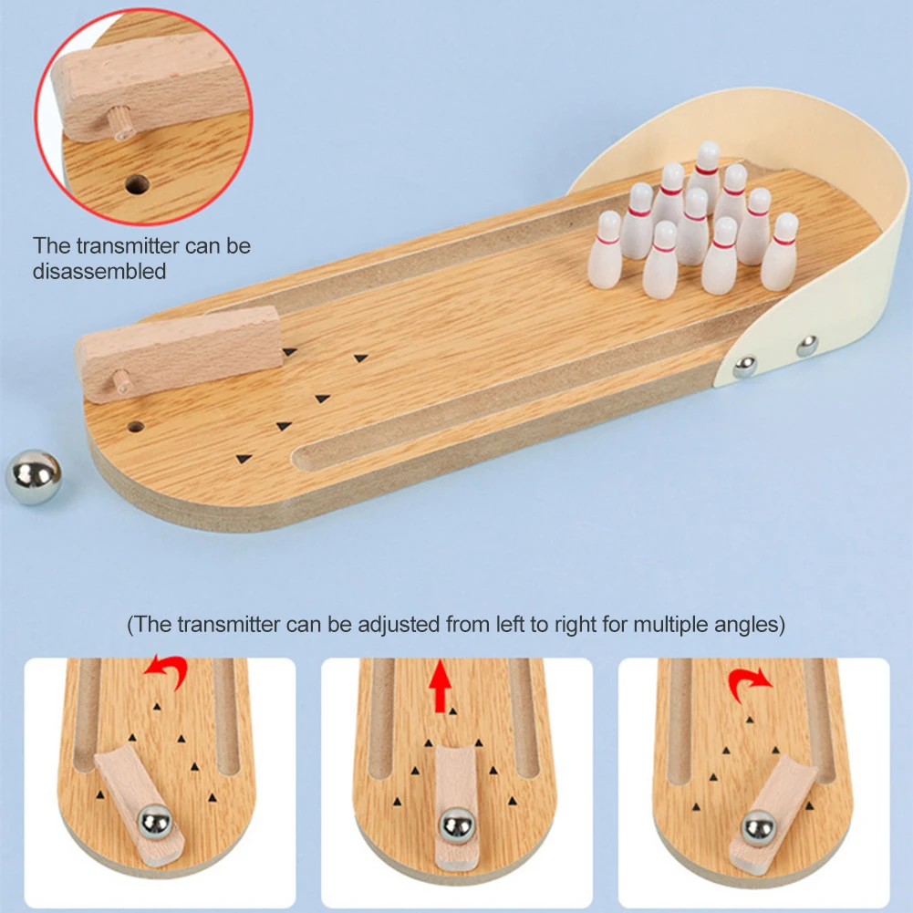 Wooden Board Bowling Toys with 10 Pins Portable Tabletop Bowling Game Educational Set for Family Adults Kids