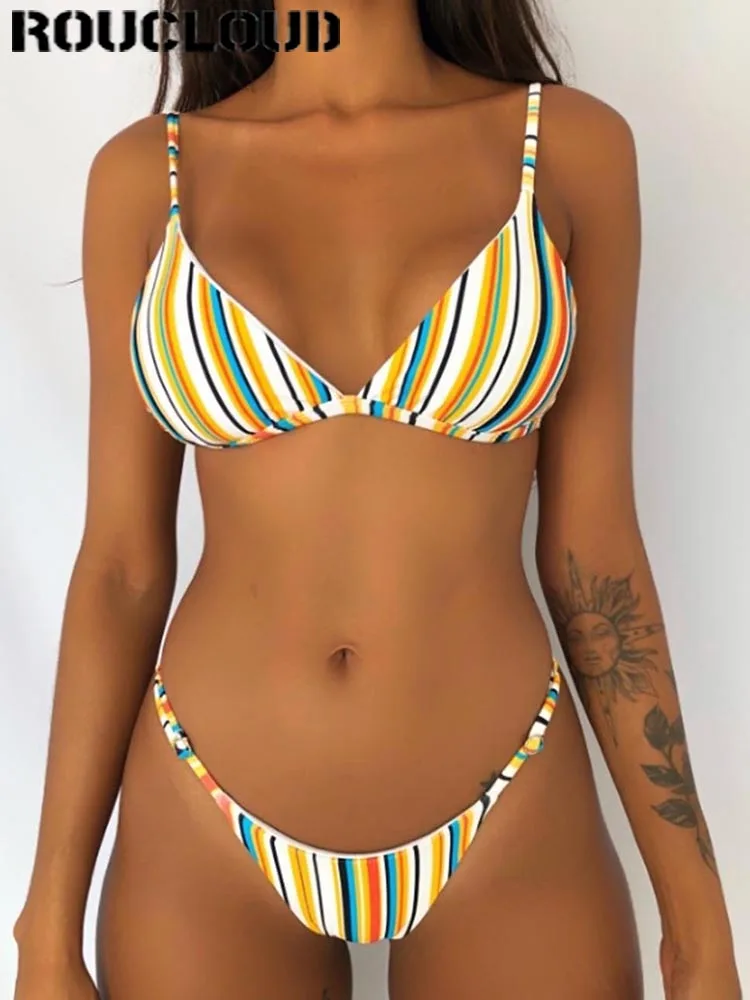 Bikini con estampado de realce para mujer, bañador Sexy, conjunto de