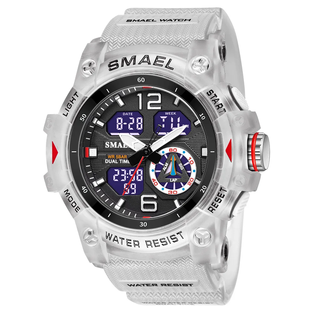 

SMAEL 8007 Electronic Watch Sports Outdoors Waterproof Shockproof Chronograph Dual Display Silicone Strap Men Wrist Watches