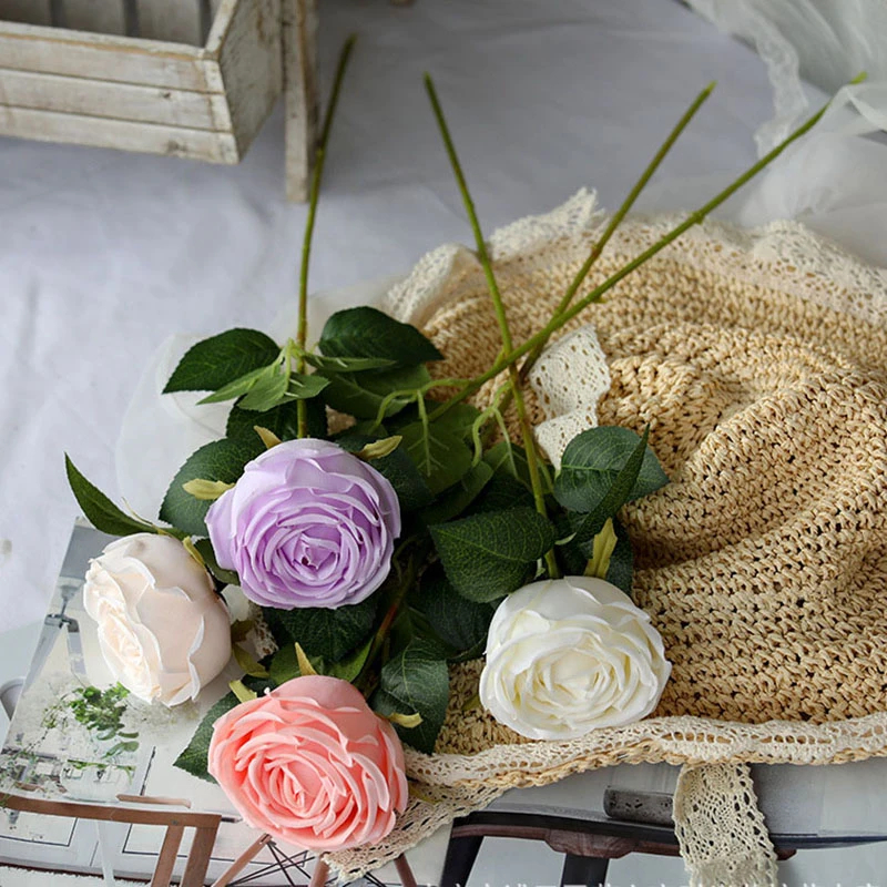 Arreglo de flores de una sola rama para sala de estar, Rosa Artificial  falsa, cabeza de flor de peonía, decoración para fiesta en casa y boda| | -  AliExpress
