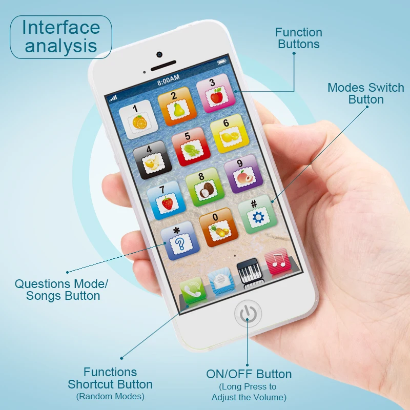 어린이 시뮬레이션 휴대폰  음악 조기 교육 장난감, 조명과 소리가 있는 휴대용 영어 학습용 보컬 플레이 장치