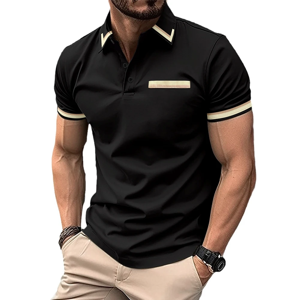 

Men T Shirt Top 1 Pc Button Casual Colorblock Comfortable For Summer Lapel Pocket Regular Short Sleeve Fashion