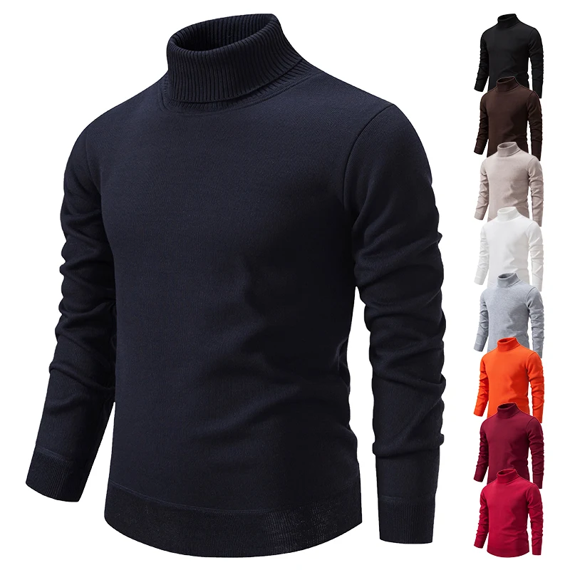 Winter Turtleneck Sweater Men Fleece Knitted Pullovers Elegant Solid Y2K Clothing Luxury Warm Designer Slim Korean Clothes