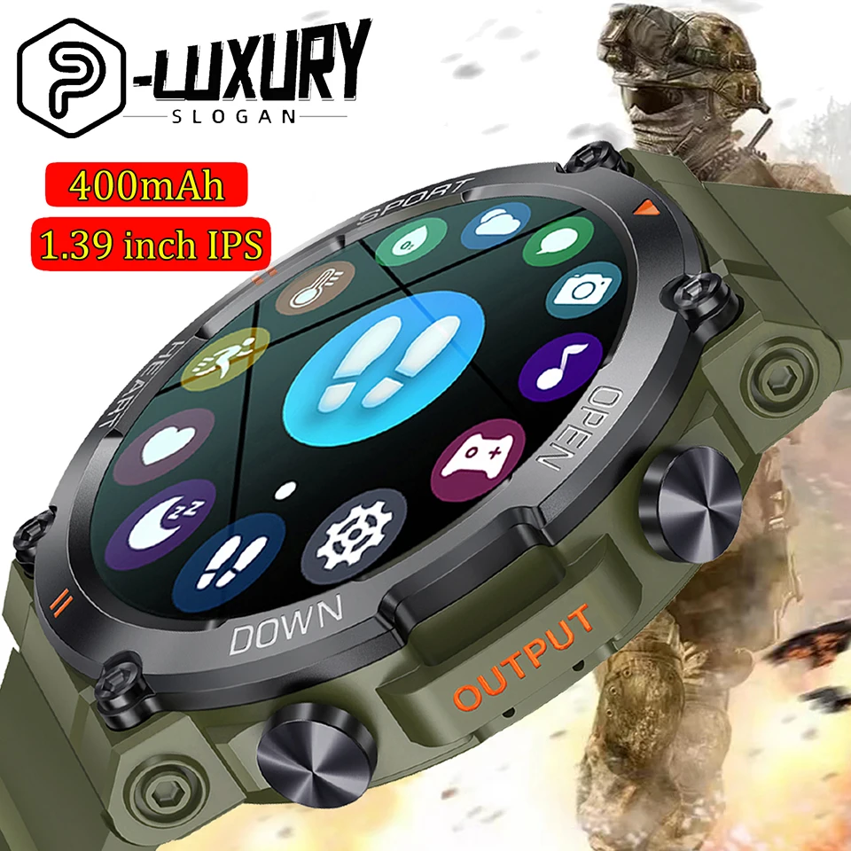 2023 Pluxury Smartwatch Men 1.39'' Rugged Outdoor Heart Rate Monitor