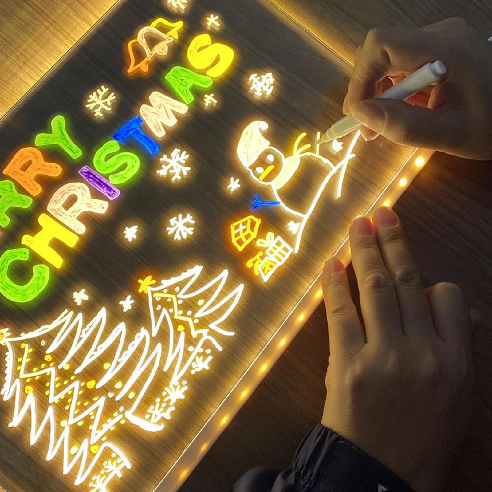 LED 조명 매직 노트 보드, 데스크탑 메모, 지울 수 있는 화이트 보드, 어린이용 DIY 페인팅, 7 색 펜