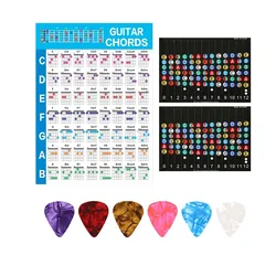 Guitar Chord Chart Poster with Fingering Diagrams & Picks - Coated Vinyl Paper (With Sticker Set)