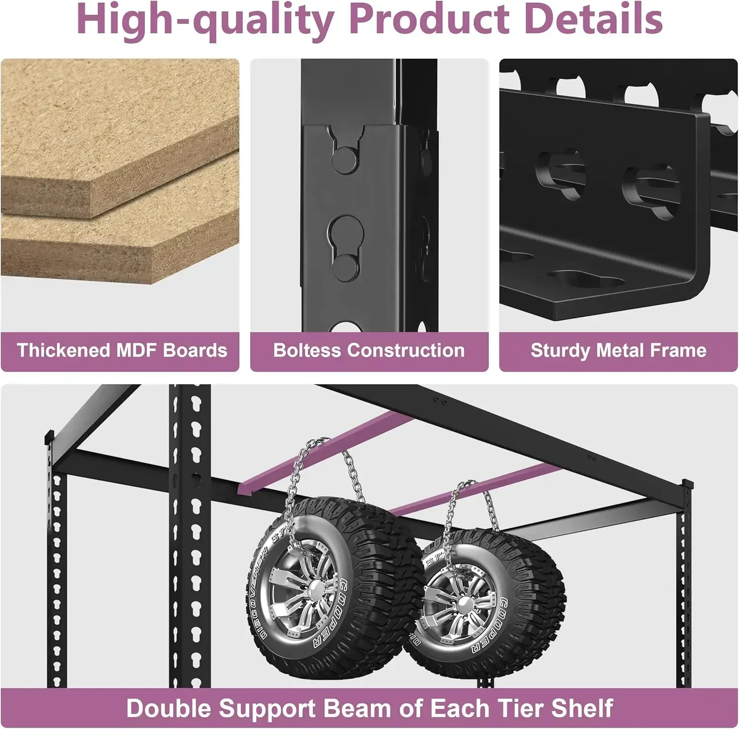 Heavy Duty Storage Shelves 48" W x 24" D x 72" H - 5-Tier Adjustable Metal Garage Shelving Unit, Standing Utility Shelf Racks