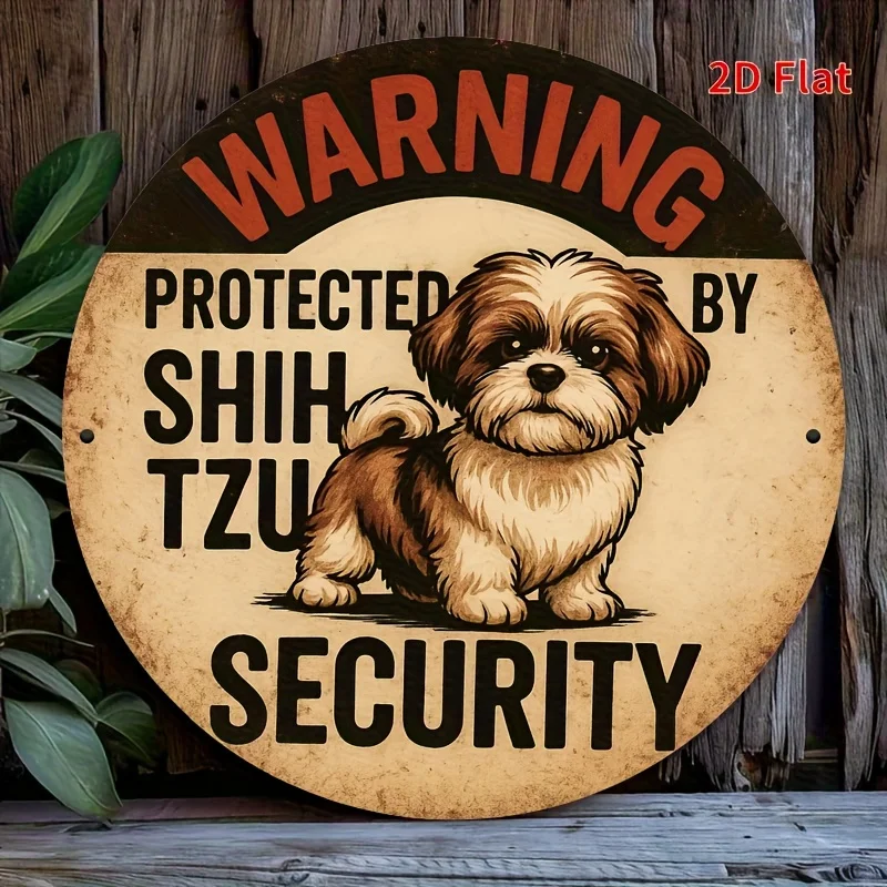 2D Flat Printed 'Beware of Dog' Sign - Featuring 'Protected by Shih Tzu' Text - Ideal Holiday Gift and Dog-Themed Decor