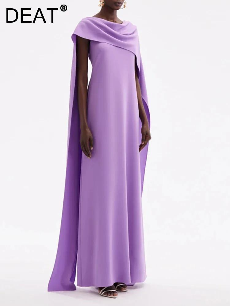 

DEAT Elegant Dress Shawl Zipper Neck Sleeve Slash Loose Solid Color Women's Customized Party Dresses 2024 Summer New 13DB7014