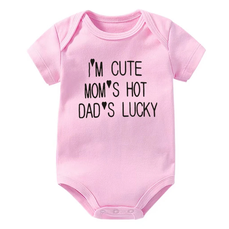 I'm Cute Mom's Hot Dad's Lucky Neugeborenen-Body, Baby-Mädchen-Jungen-Kleidung, kurzärmelig, lässiger Overall, Spielanzug, Strampler, Outfits – Detail 5