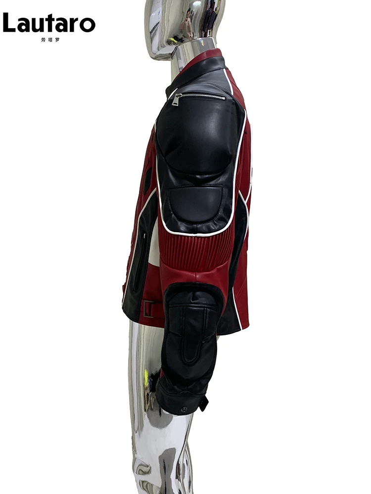 Mauroicardi 秋冬クールショートパッチワーク Pu レザーレーサー