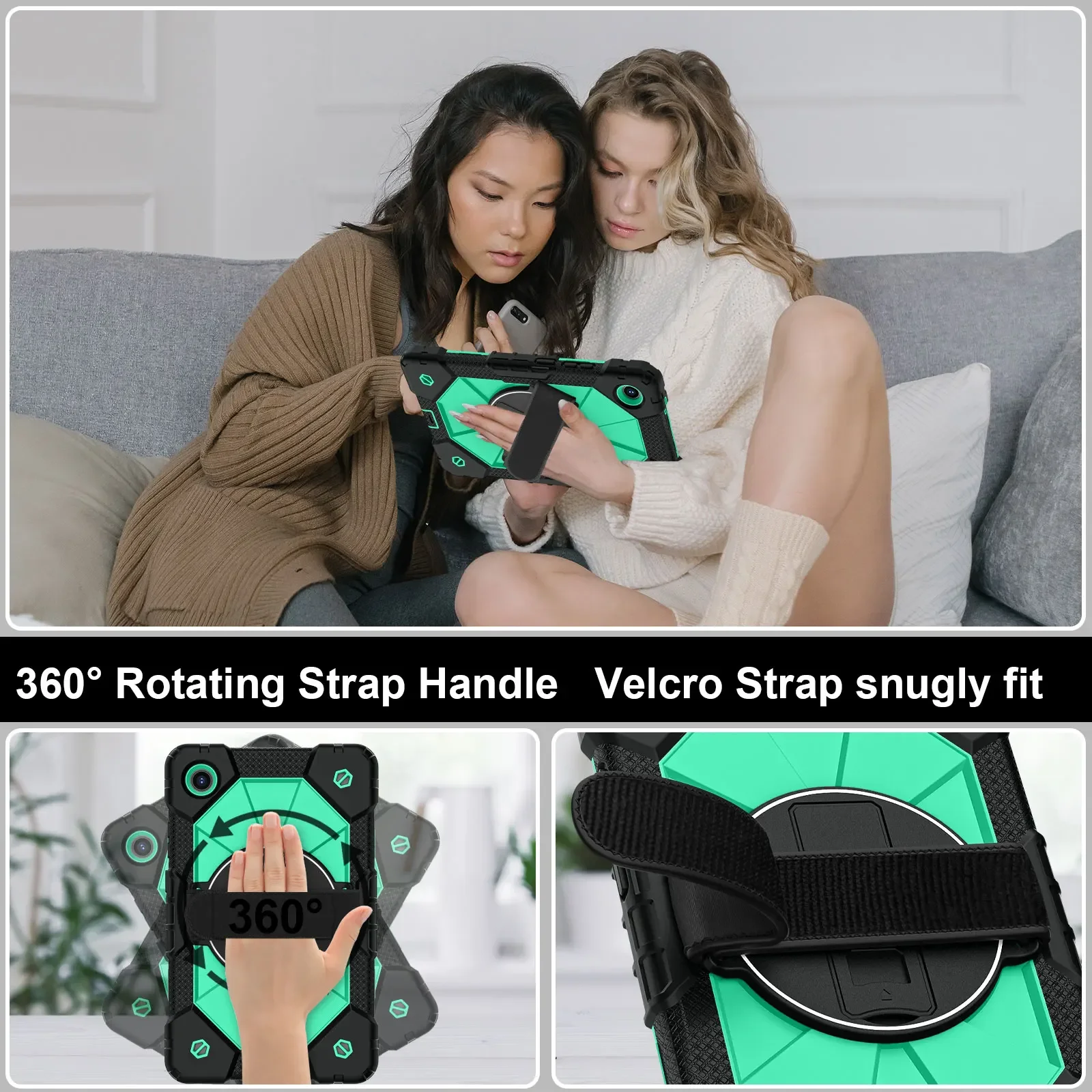 Heavy Duty Rugged Protective Silicone Tablet Case with Strap